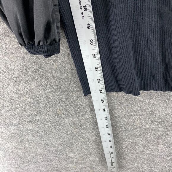 August Silk Blouse Women M Medium Black Long Sleeve Silk Square Neck Pullover - Picture 6 of 7